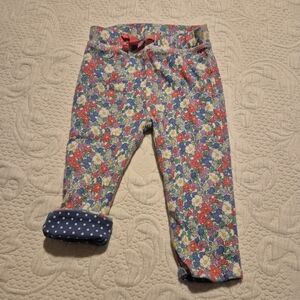 Baby Boden 12-18 months reversible pull on pants, floral & dots guc for fade